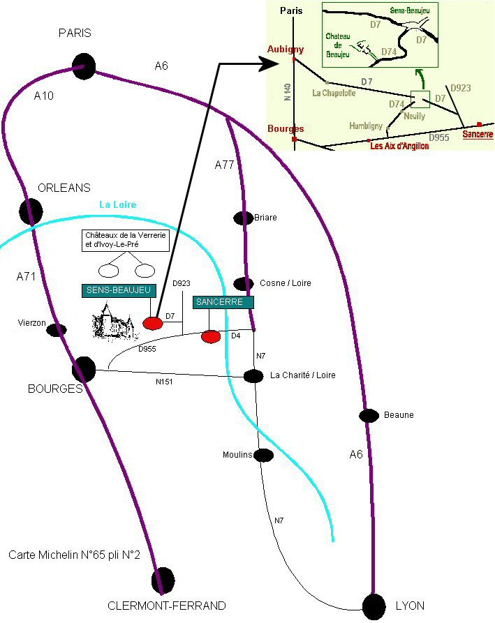 Carte détaillée de l'accès au château de Beaujeu